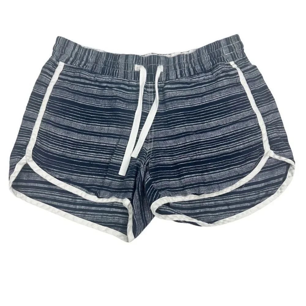 Athleta Size 4 Sandbar Navy Striped Linen 3.5" Shortie Shorts
